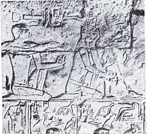 Рельеф из гробницы Птахотепа. Вполне вероятно, что эти жесты переданные двумя руками, были записью двух звуков, звучащих одновременно. Древнее царство.